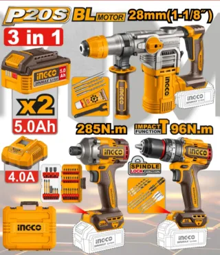 Combo Taladro, Atornillador y Martillo Ingco
