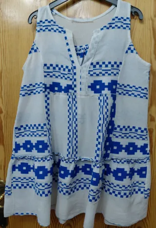 Túnica/Mini Vestido XL Estampado Azul y Blanco