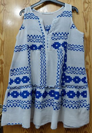 Túnica/Vestido XL con bordado azul