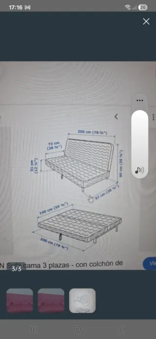 Sofá Cama Ikea Rosa 3 Plazas