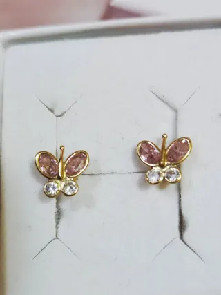 Pendientes Mariposa Oro 18k Cristales Rosas