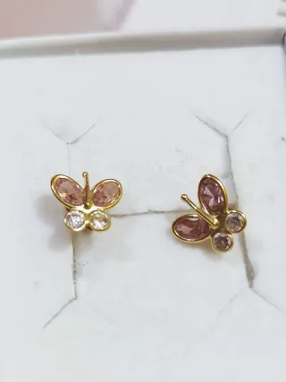 Pendientes Mariposa Oro 18k Cristales Rosas