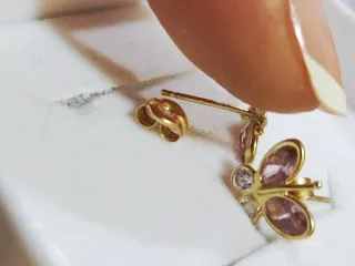 Pendientes Mariposa Oro 18k Cristales Rosas