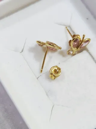 Pendientes Mariposa Oro 18k Cristales Rosas