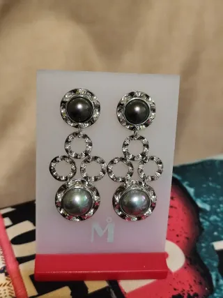 Pendientes largos de plata 925 con perlas Majorica