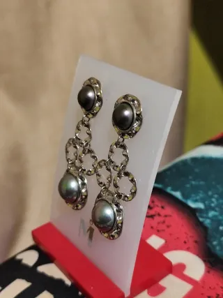 Pendientes largos de plata 925 con perlas Majorica