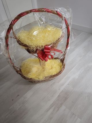 Cesta Mimbre 2 Niveles Roja Navidad