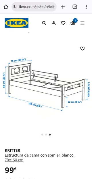 Cama infantil KRITTER IKEA 70x160cm