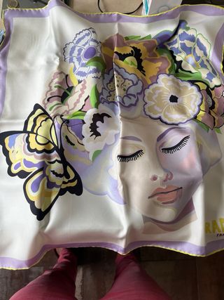 Pañuelo Seda Prada Mujer Flores Mariposa