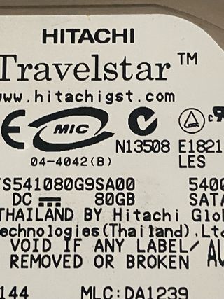 Disco Duro Hitachi 80GB SATA