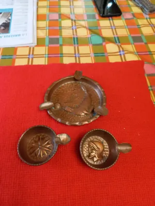 Juego 3 Ceniceros Cobre Antiguos Coleccionismo