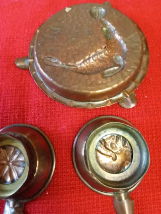 Juego 3 Ceniceros Cobre Antiguos Coleccionismo