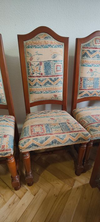 6 Sillas Madera Maciza Tapizadas
