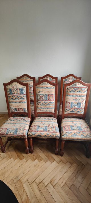 6 Sillas Madera Maciza Tapizadas