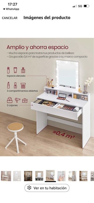 Tocador blanco con luces LED y espejo