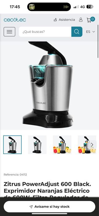 Exprimidor Cecotec Zitrus PowerAdjust 600