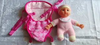 Muñeca Bebé con Portabebés Rosa