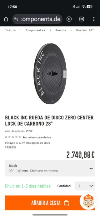 Ruedas de Bicicleta Black Inc. Carbono