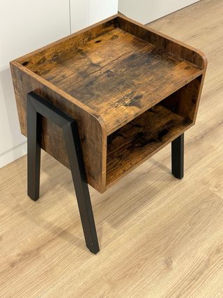 Mesita Noche Madera y Metal Negro