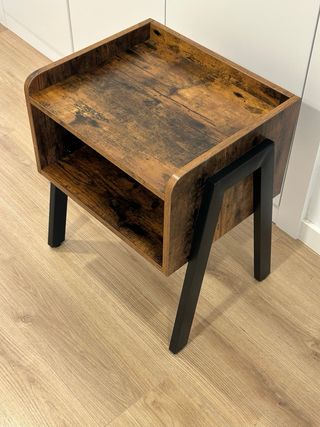 Mesita Noche Madera y Metal Negro