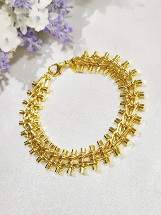 Pulsera dorada eslabones chapado de oro 24k