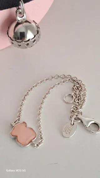 Pulsera Tous Plata de ley Quarzo Rosa.