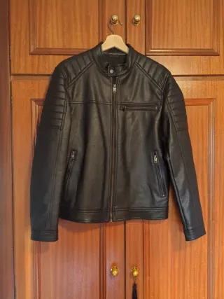 Cazadora Piel Sintética Hombre Negra