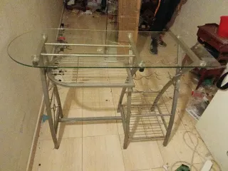 Mesa de centro cristal y metal