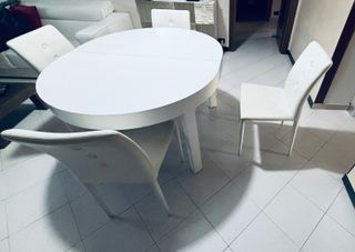 Tavolo allungabile e 4 sedie in pelle