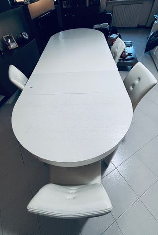 Tavolo allungabile e 4 sedie in pelle