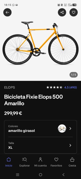 Bicicleta Fixie Elops 500 Amarilla