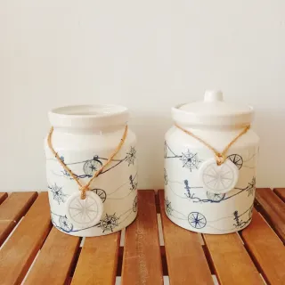 Porta Utensilios  y tarros de cerámica Náutico