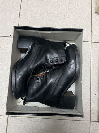 Botines Guess Piel Negra Talla 37 Tacón Ancho