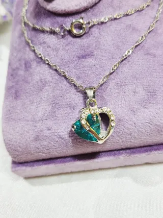 Conjunto Collar y Pendientes Corazón Bañado Plata