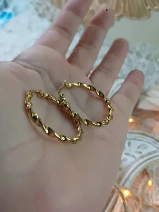 Pendientes Aro Rizados Chapado Oro 18k