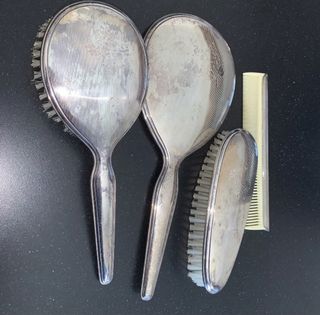 Set spazzole e pettine vintage in alpacca