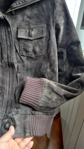 Cazadora de cuero marrón mujer