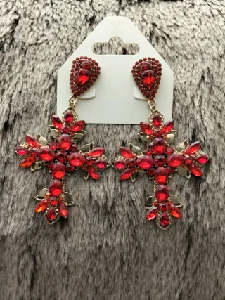 Pendientes Cruz Rojos Dorados