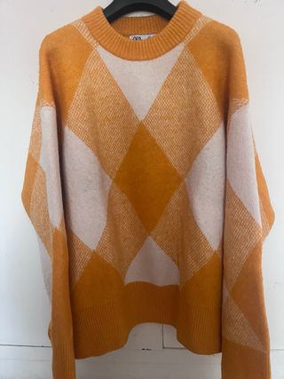 Jersey Zara Cuadros Mostaza Talla M