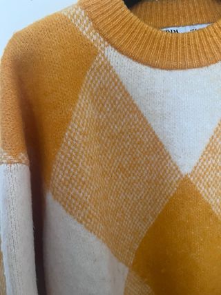 Jersey Zara Cuadros Mostaza Talla M