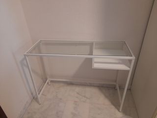 Escritorio cristal y metal blanco