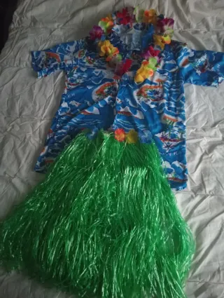 Disfraz Hawaiano Falda, Collar Flores y camisa