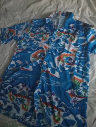 Disfraz Hawaiano Falda, Collar Flores y camisa