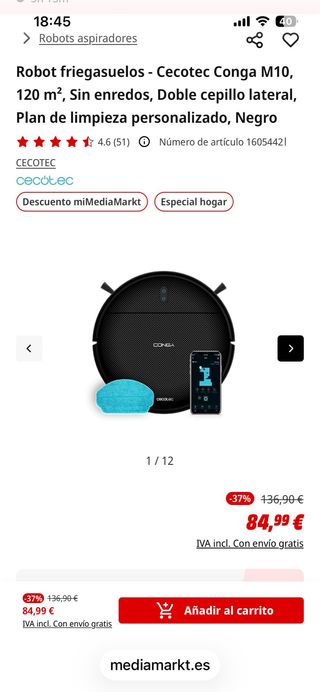 Robot Cecotec friegasuelos 120 m² 2000 mAh