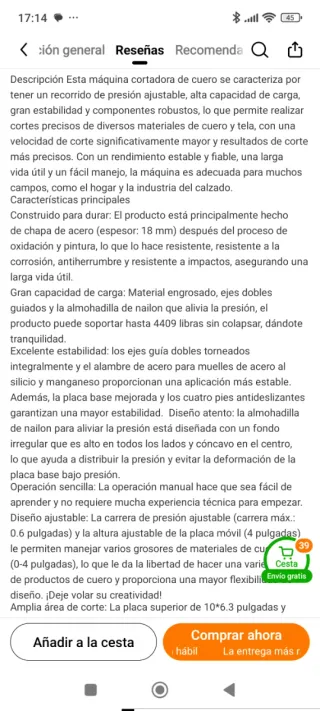 Prensa cortadora de cuero