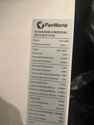 Aire Acondicionado FanWorld Inverter Blanco