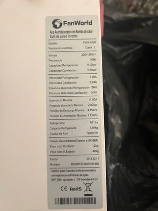 Aire Acondicionado FanWorld Inverter Blanco