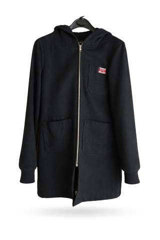 Abrigo lana Lois mujer S negro capucha 65% wool