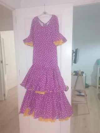 Traje Flamenca Niña Morado Lunares Blancos