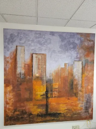 Cuadro al óleo abstracto paisaje urbano